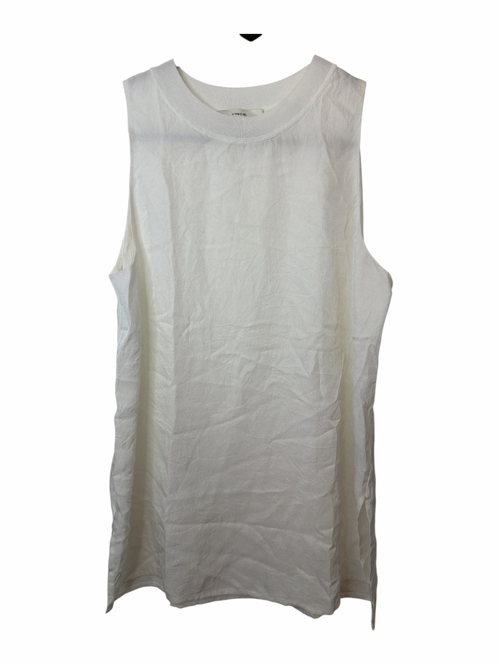 Vince White Ribbed Crewneck Satin Tank Top